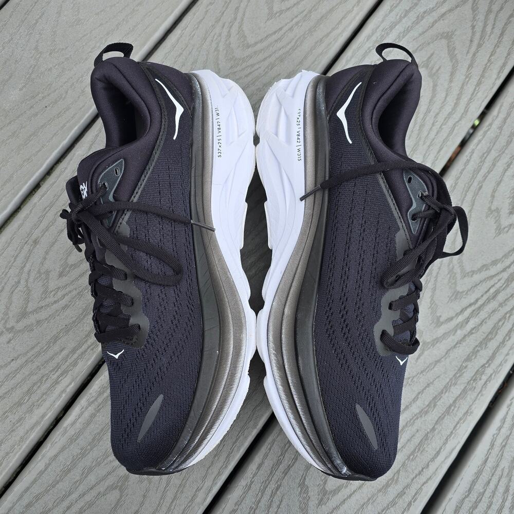 Hoka One Men's Bondi 8 Running shoes Blk/White, Size 10 - Picture 2 of 6